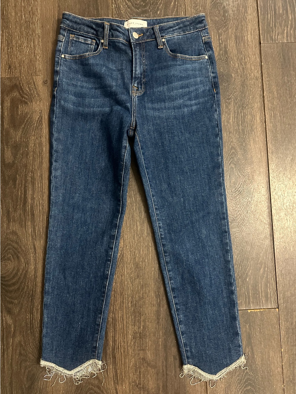 Risen Rhinestone Fringe Jeans Western Glam Raw Hem Ankle Bling Denim Size 9/29 - Picture 7 of 9